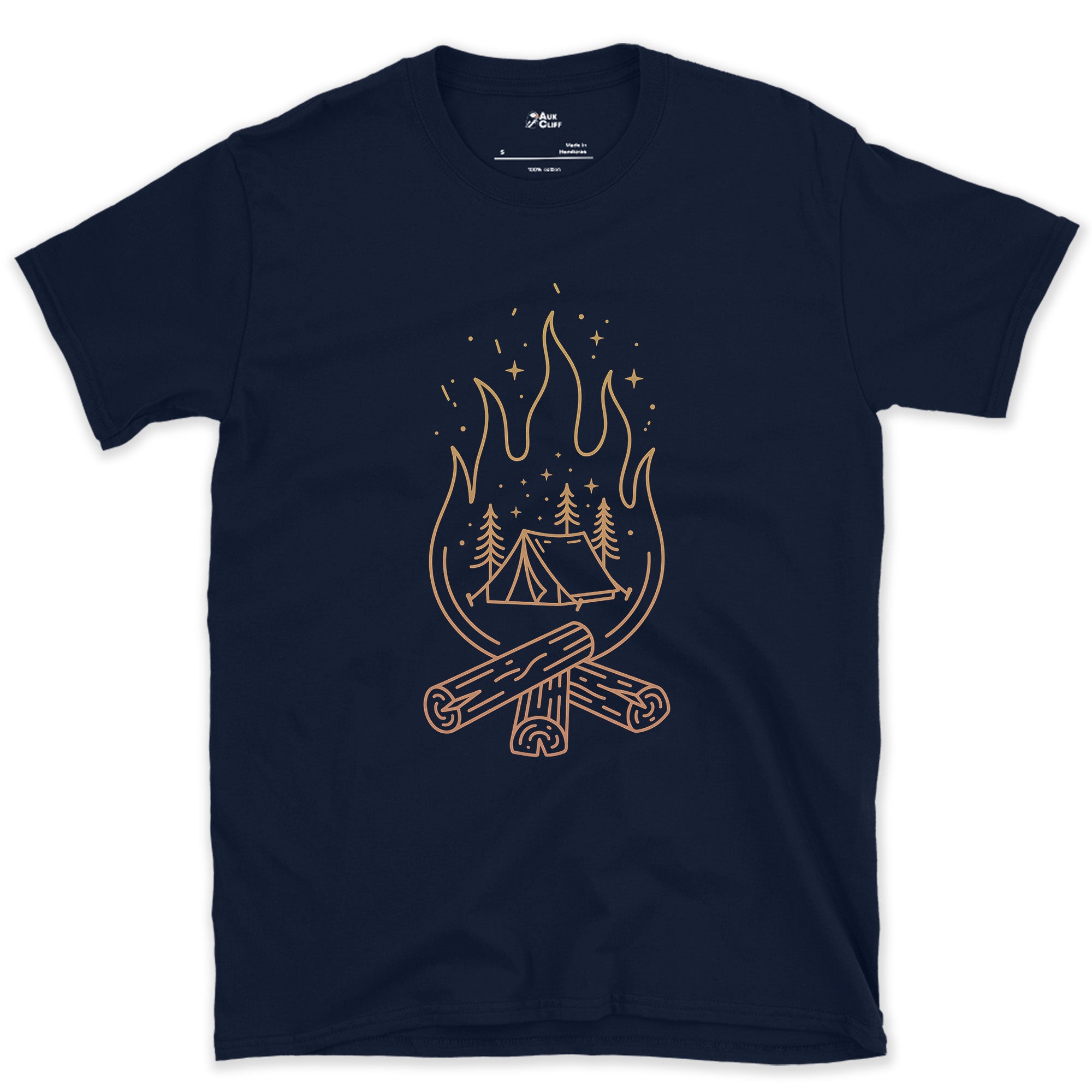 The Whole Camp Fits Inside One Flame design on a Navy Gildan Softstyle t-shirt