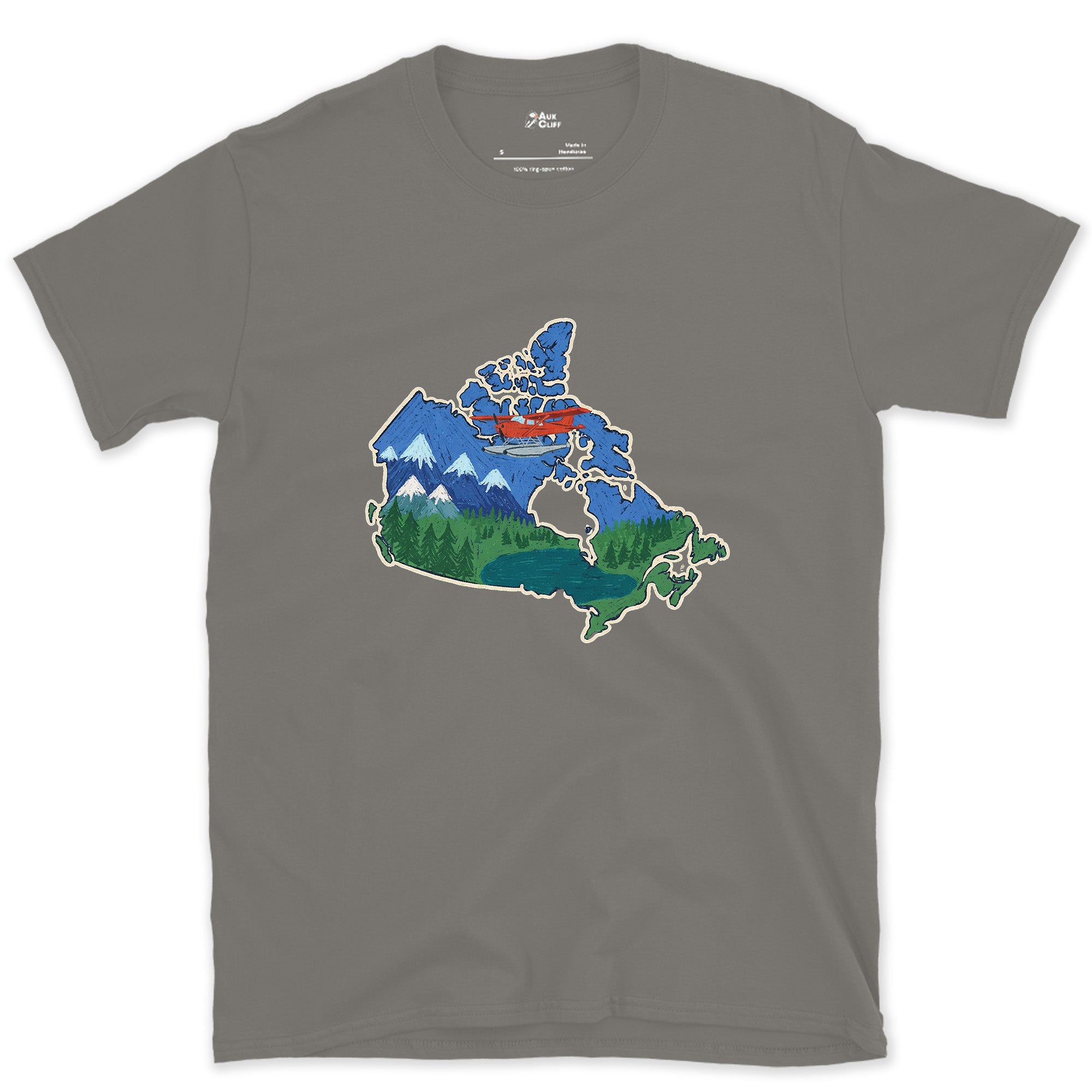 Forest and Peak Grown Into Canada design on a Charcoal Gildan Softstyle t-shirt