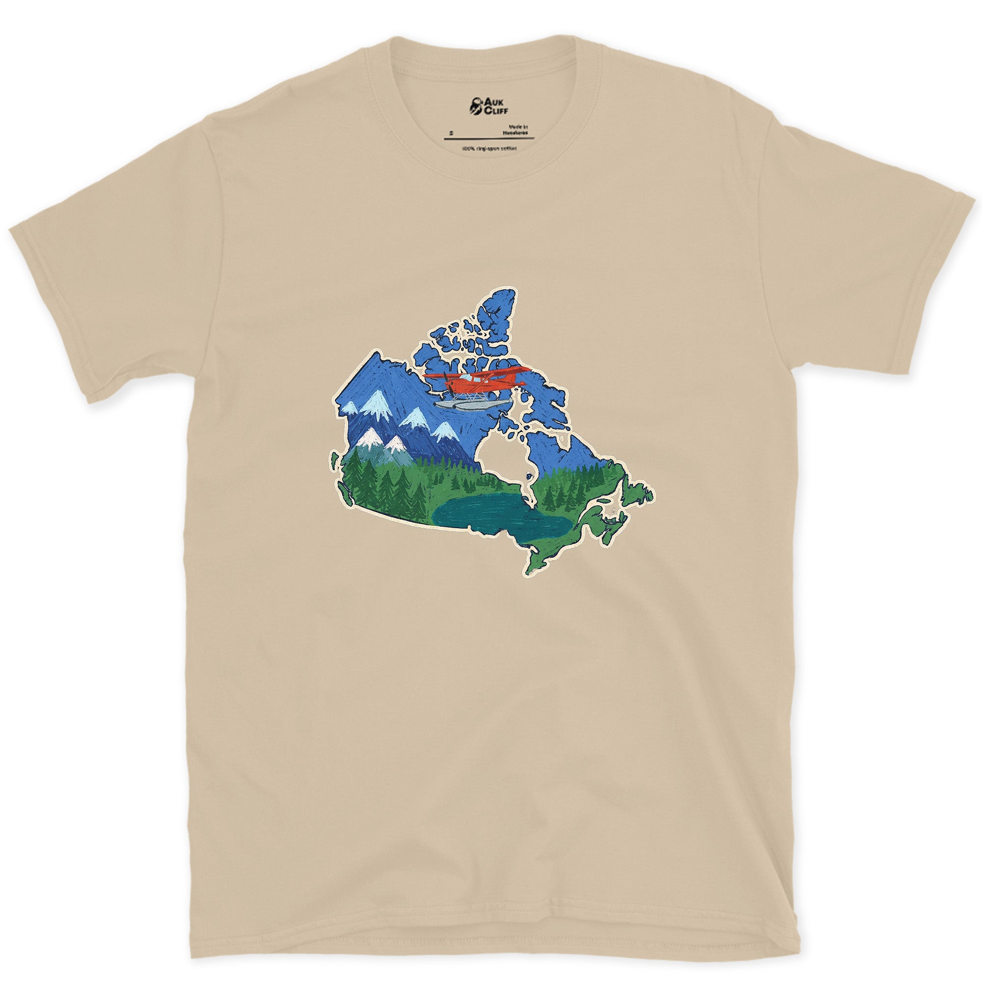 Forest and Peak Grown Into Canada design on a Sand Gildan Softstyle t-shirt
