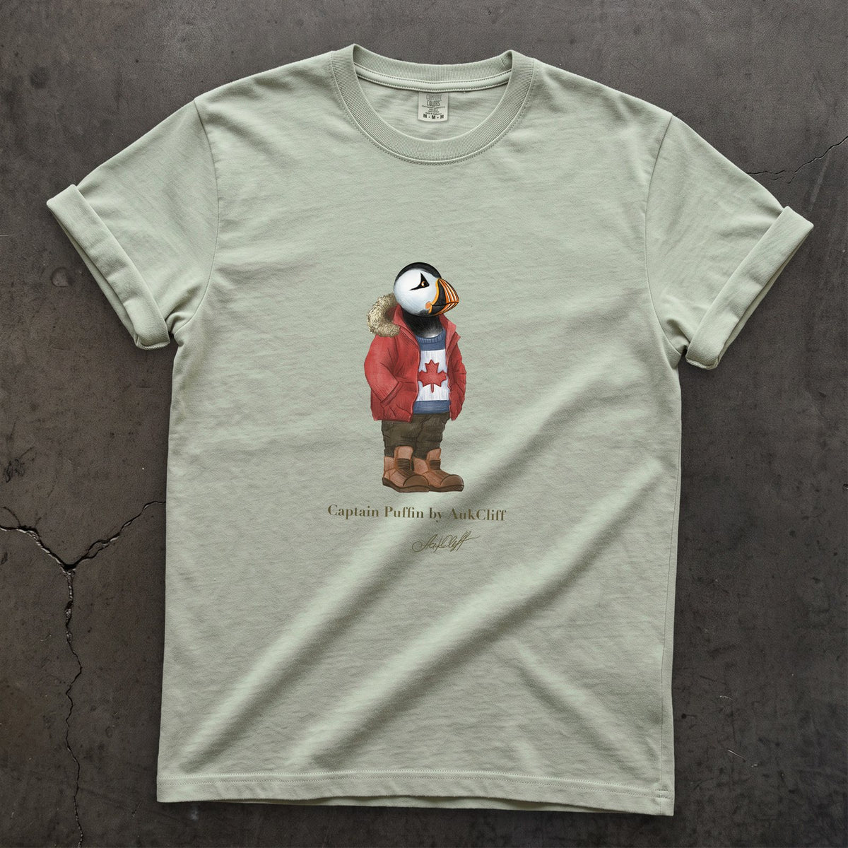 Captain Puffin Canada Trailkeeper on a Bay Comfort Colors t-shirt