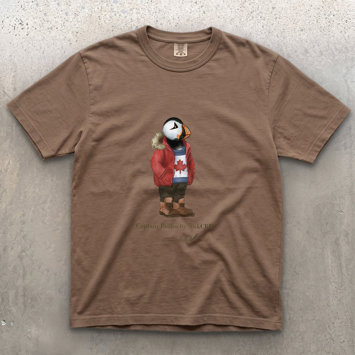 Captain Puffin Canada Trailkeeper on a Espresso Comfort Colors t-shirt
