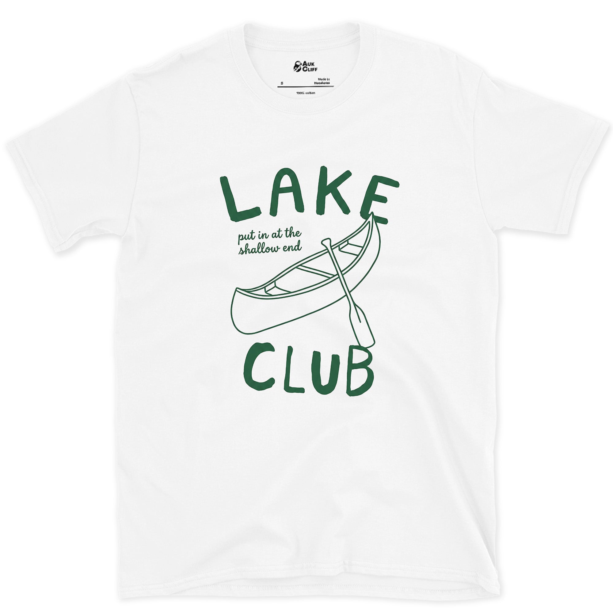 Lake Club Canoe on the Water design on a White Gildan Softstyle t-shirt