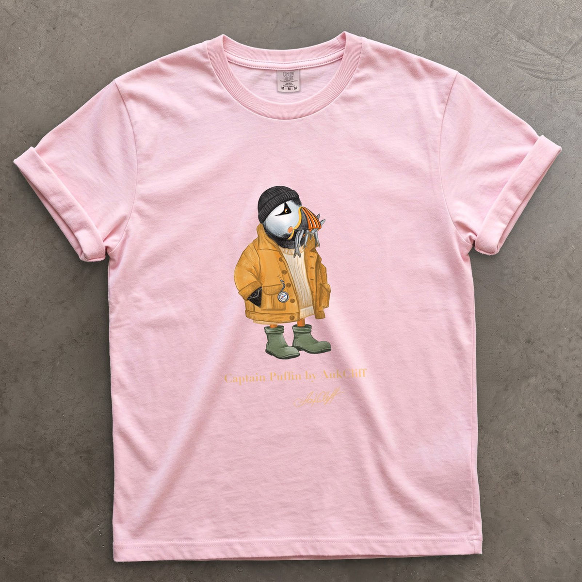 Captain Puffin Sailor Catch of the Day on a Blossom Comfort Colors t-shirt