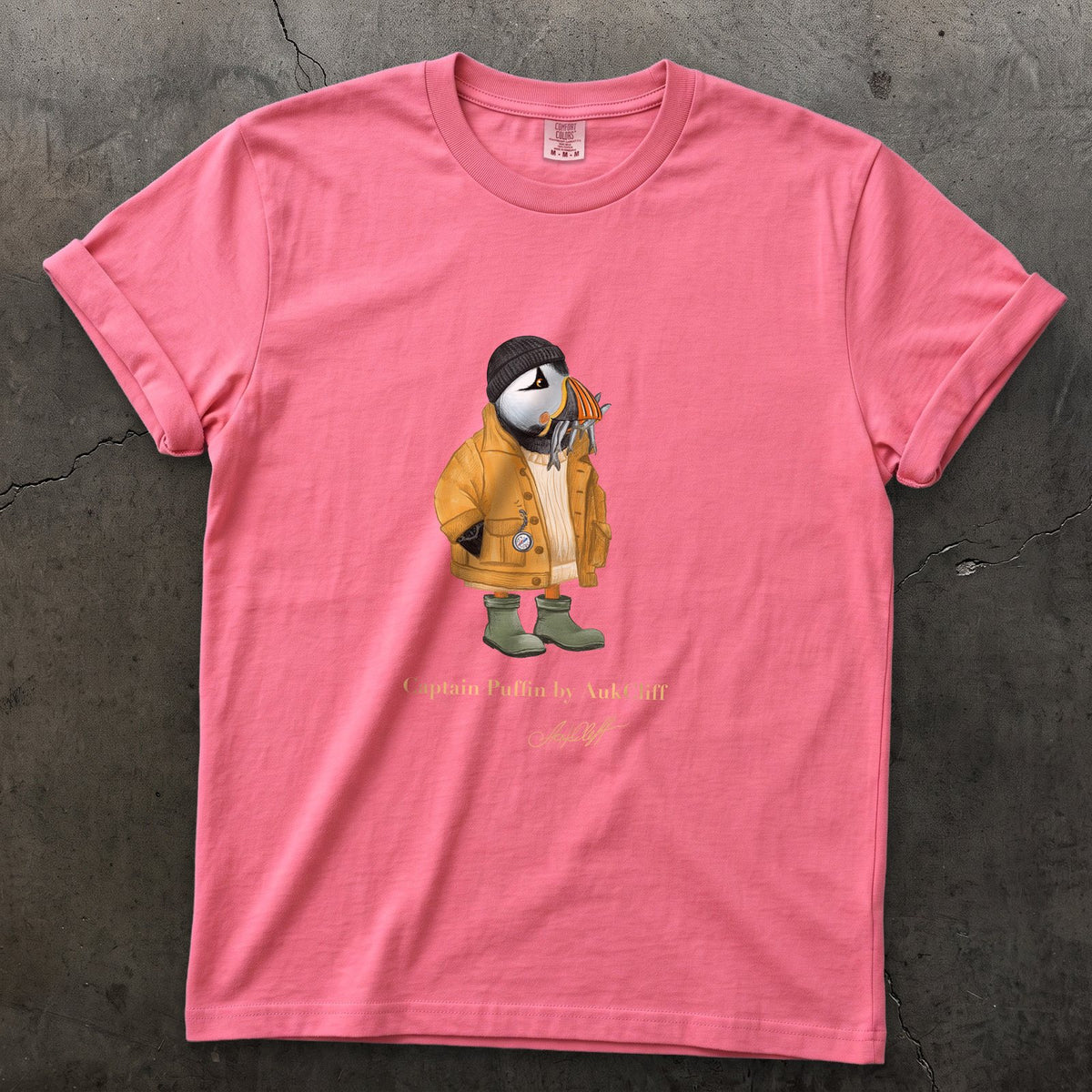 Captain Puffin Sailor Catch of the Day on a Crunchberry Comfort Colors t-shirt