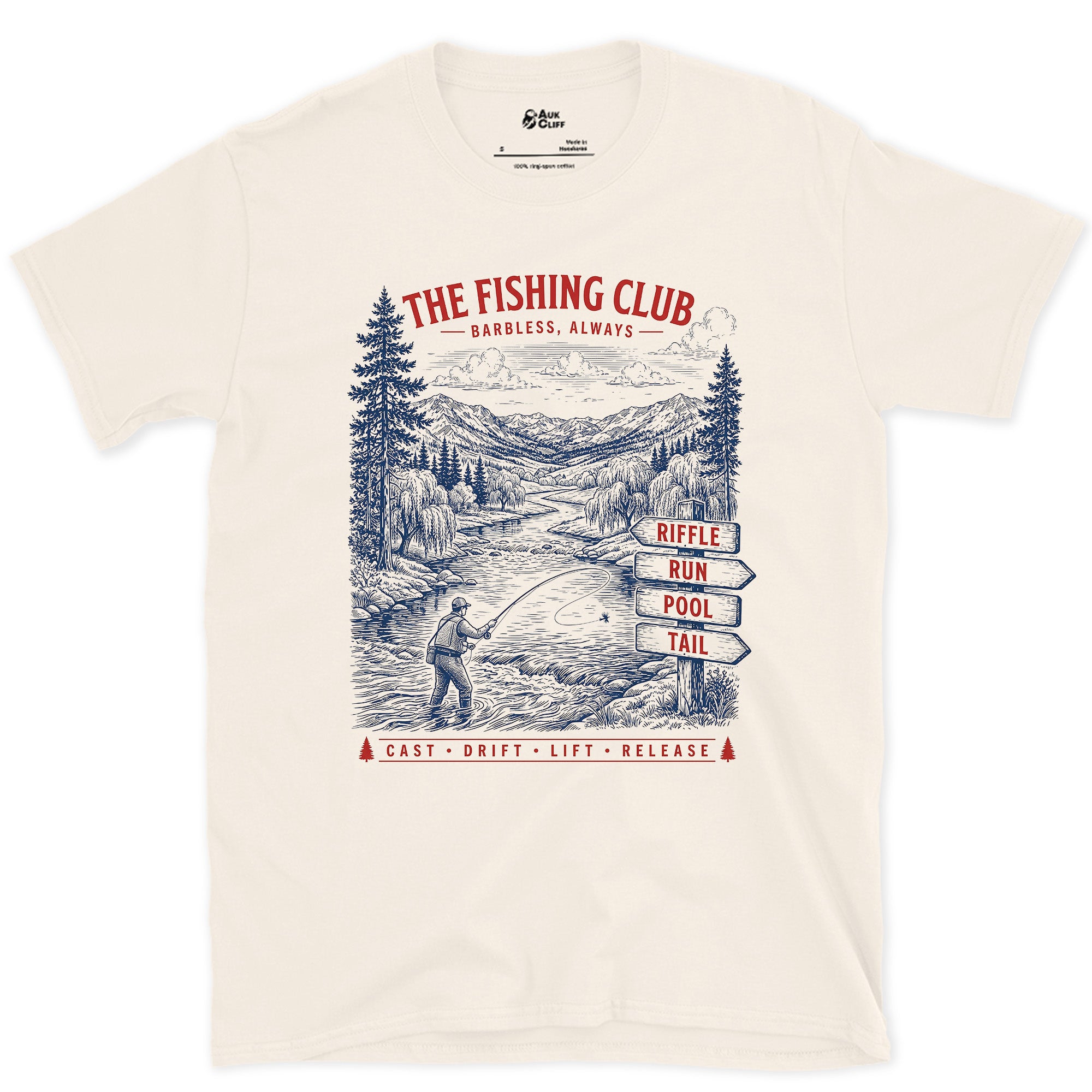 The Fishing Club, Angler in the Valley design on a Natural Gildan Softstyle t-shirt