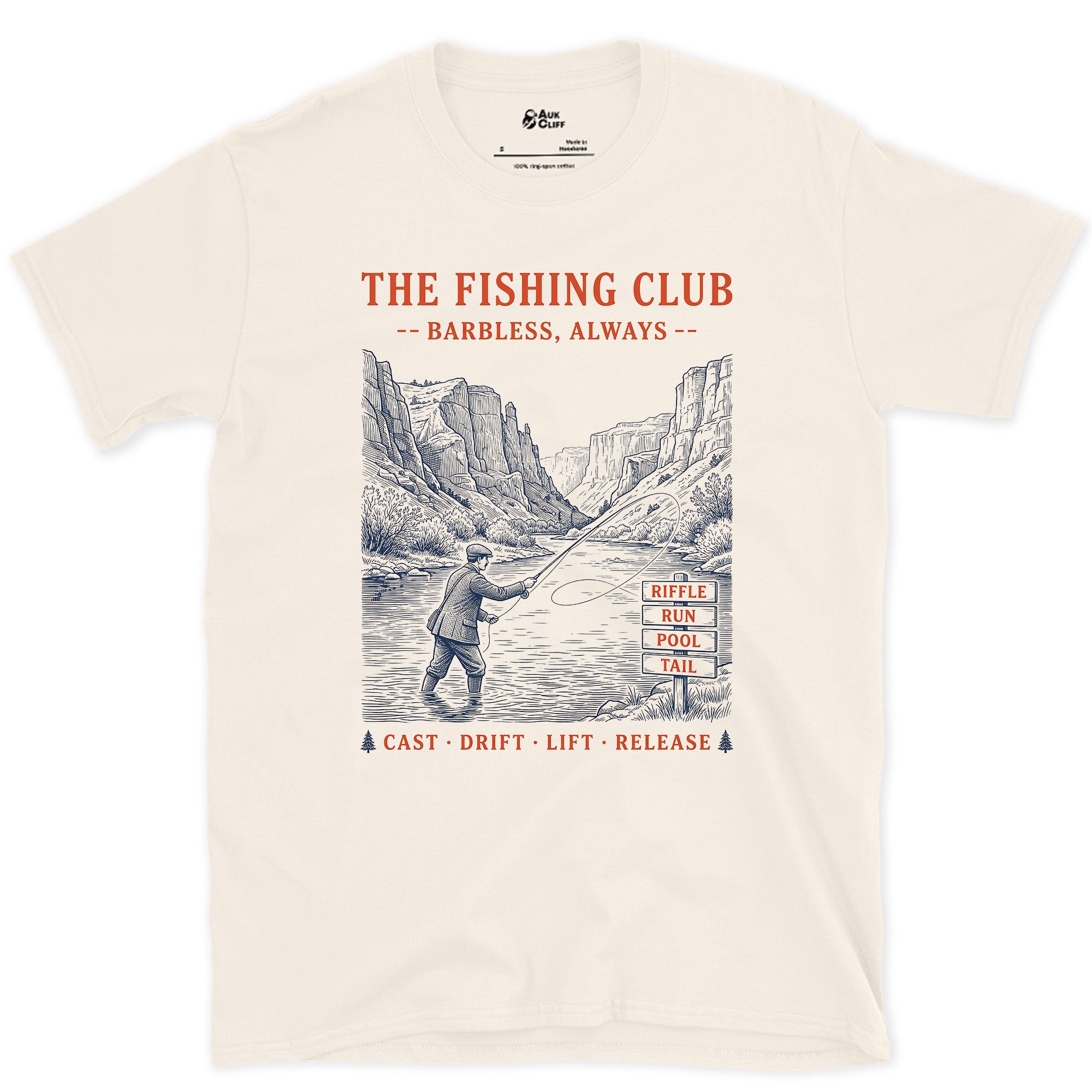 Barbless Always, River Club Terms design on a Natural Gildan Softstyle t-shirt
