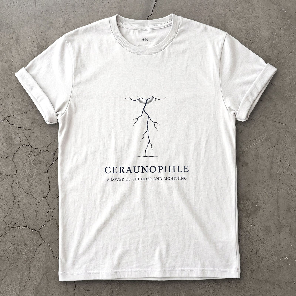 Ceraunophile, a Lover of Thunder and Lightning design on a White Gildan Softstyle t-shirt