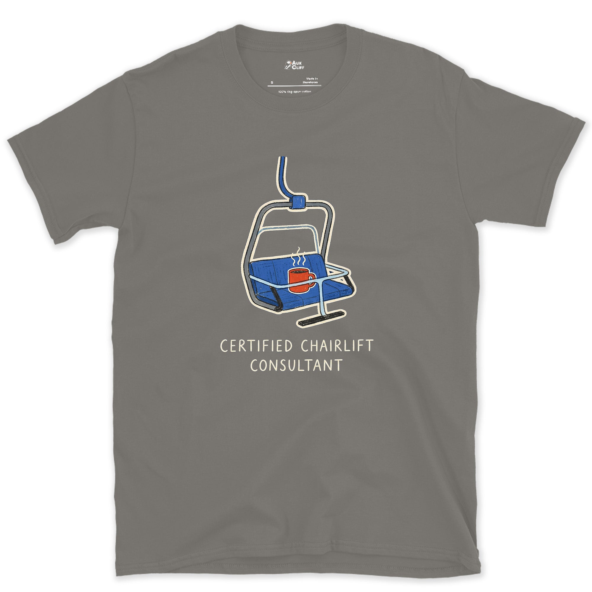 Certified Chairlift Consultant design on a Charcoal Gildan Softstyle t-shirt