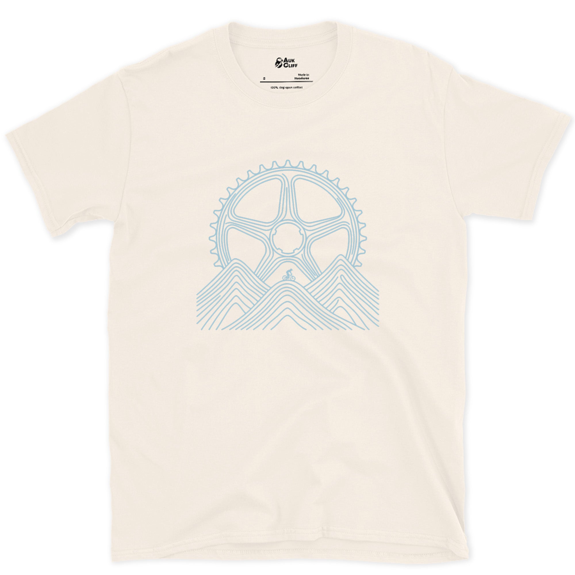 Dwarfed by Contour Lines, Chainring Sunrise design on a Natural Gildan Softstyle t-shirt
