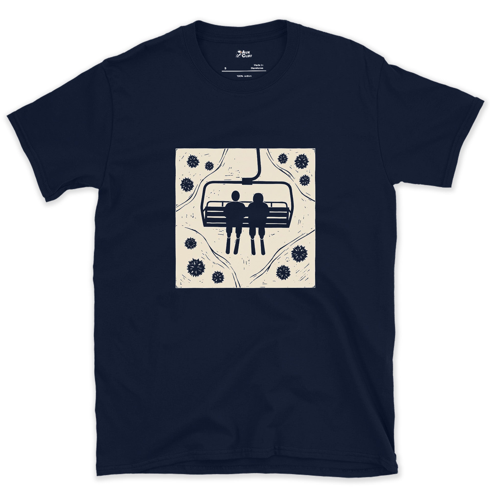 Shoulder to Shoulder on the Chairlift design on a Navy Gildan Softstyle t-shirt