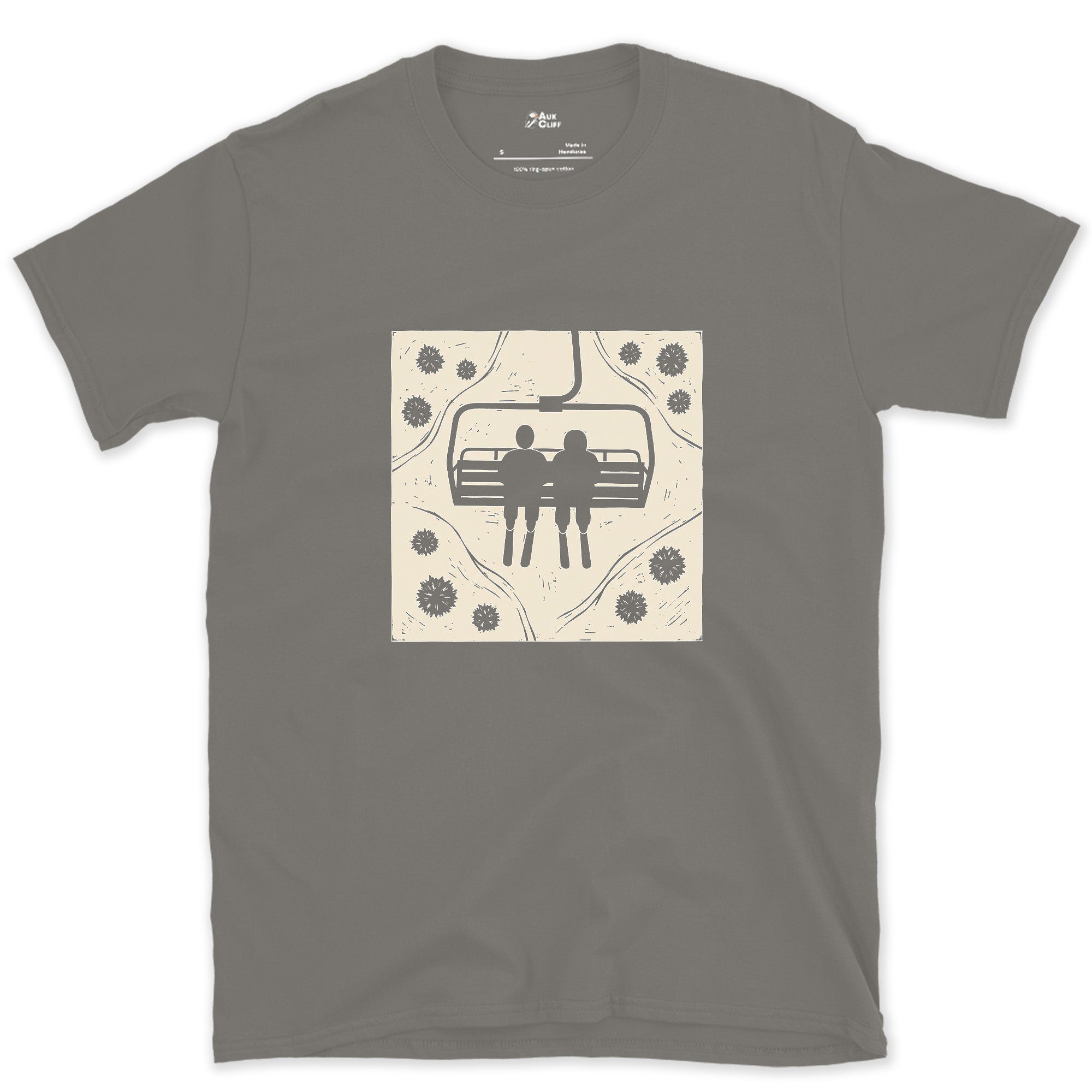Shoulder to Shoulder on the Chairlift design on a Charcoal Gildan Softstyle t-shirt