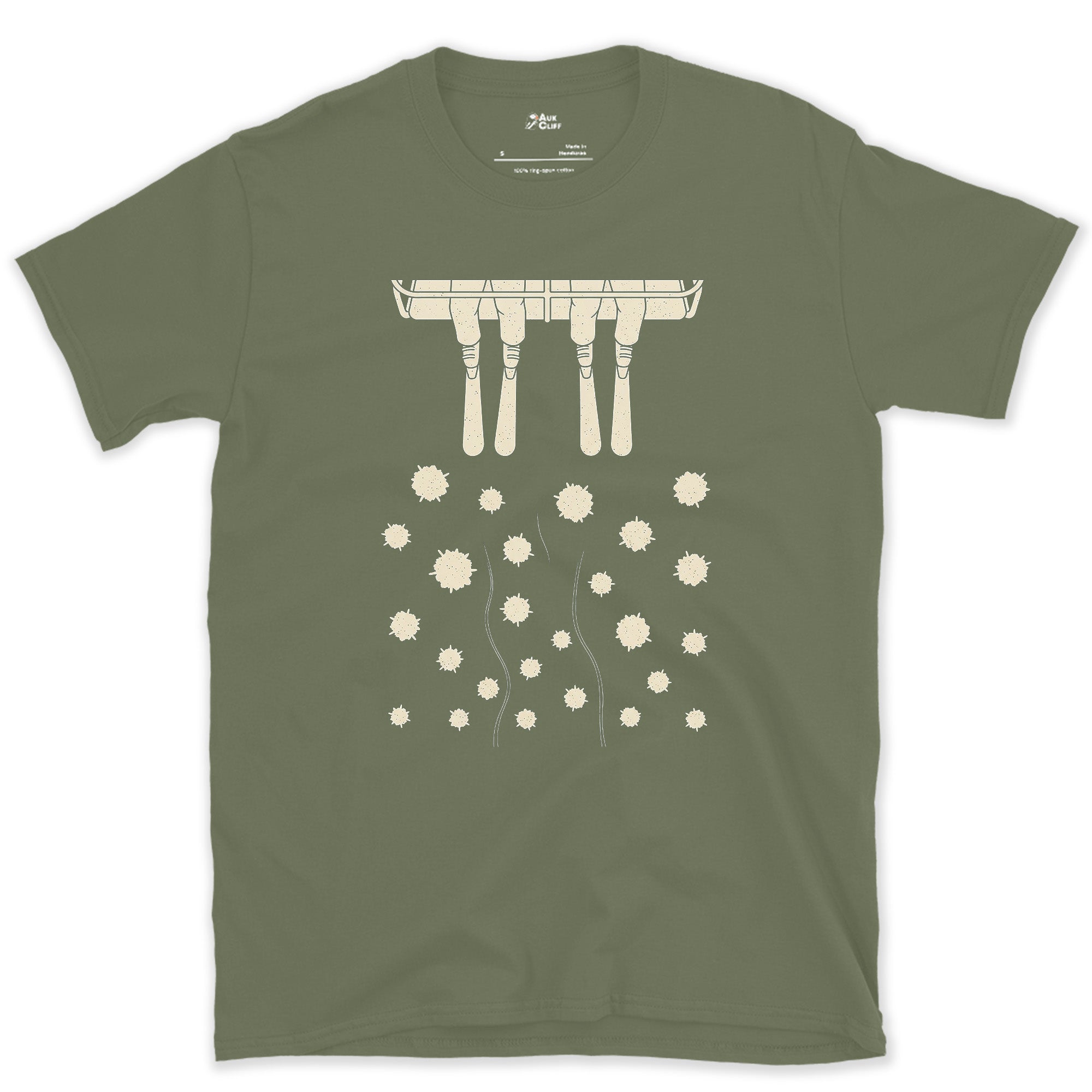 Skis Hold Still, the Snow Scrolls By design on a Military Green Gildan Softstyle t-shirt
