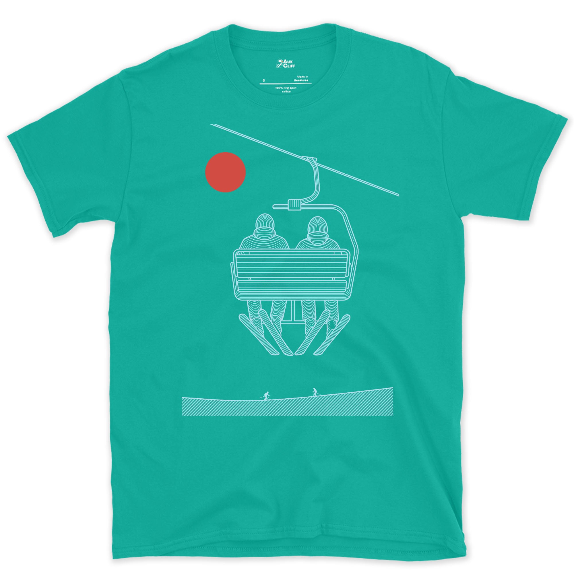 Two Riders, the Quiet Minute Before the Run design on a Jade Dome Gildan Softstyle t-shirt