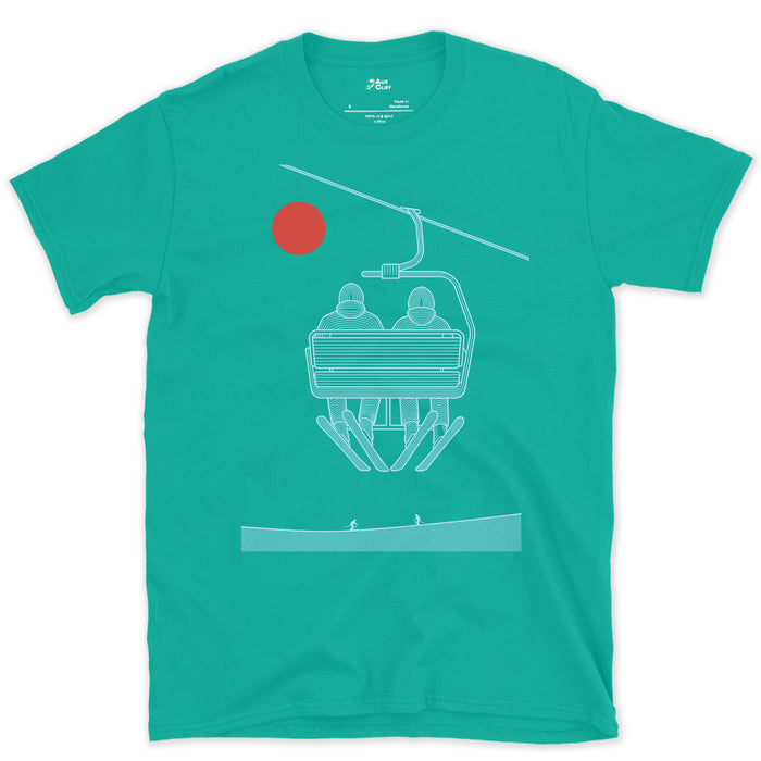Two Riders, the Quiet Minute Before the Run design on a Jade Dome Gildan Softstyle t-shirt