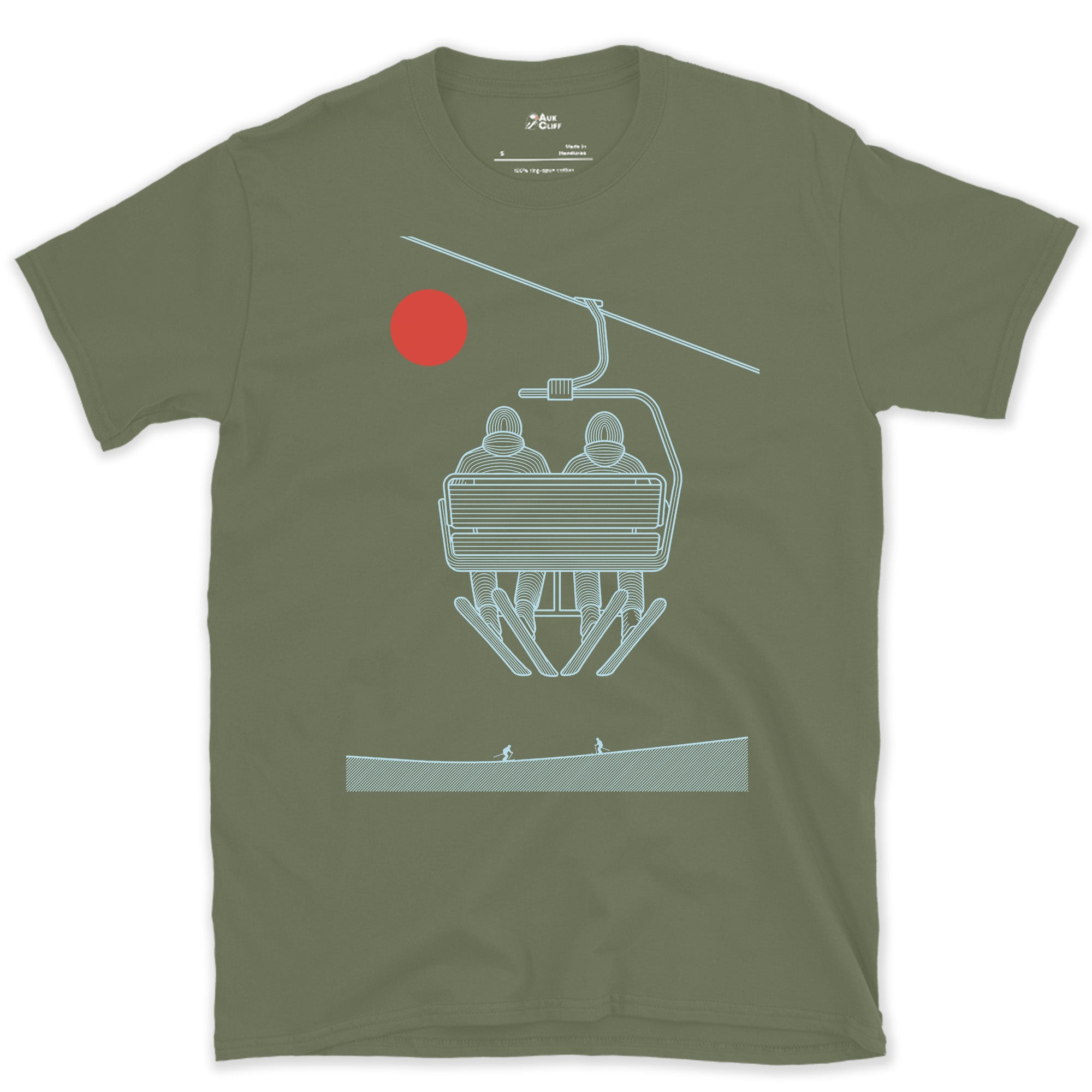 Two Riders, the Quiet Minute Before the Run design on a Military Green Gildan Softstyle t-shirt
