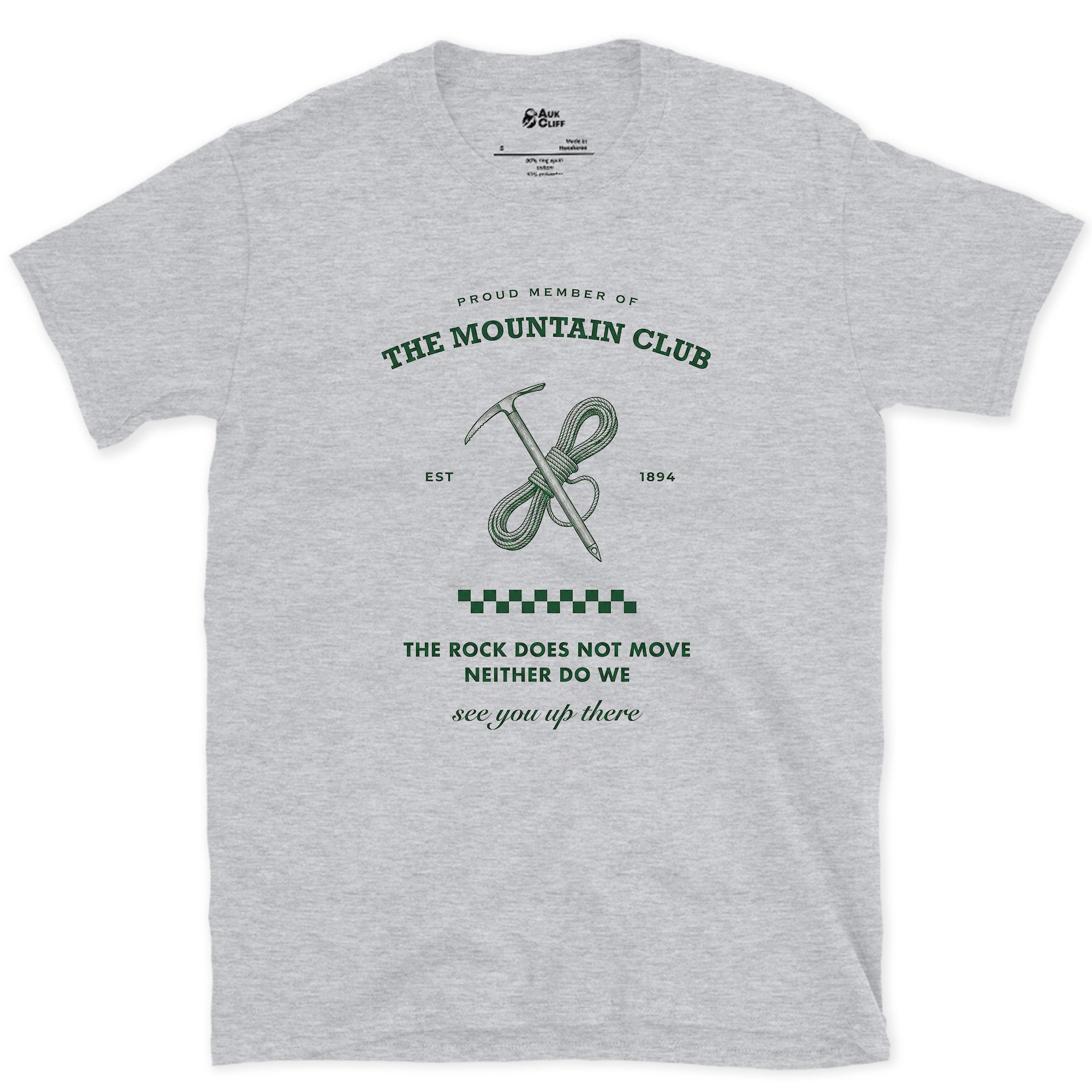 The Mountain Rock Does Not Move, Neither Do We design on a Sport Grey Gildan Softstyle t-shirt