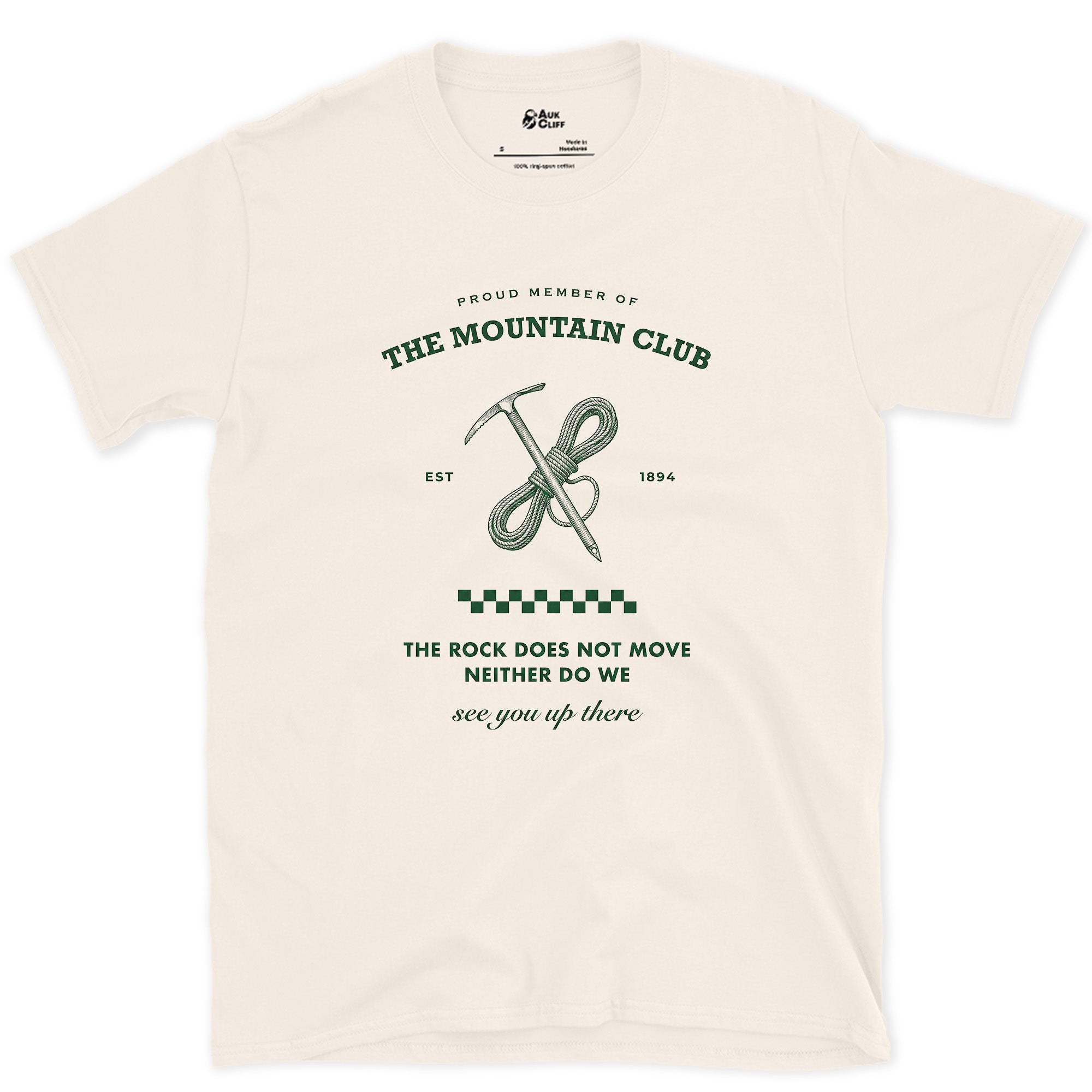 The Mountain Rock Does Not Move, Neither Do We design on a Natural Gildan Softstyle t-shirt