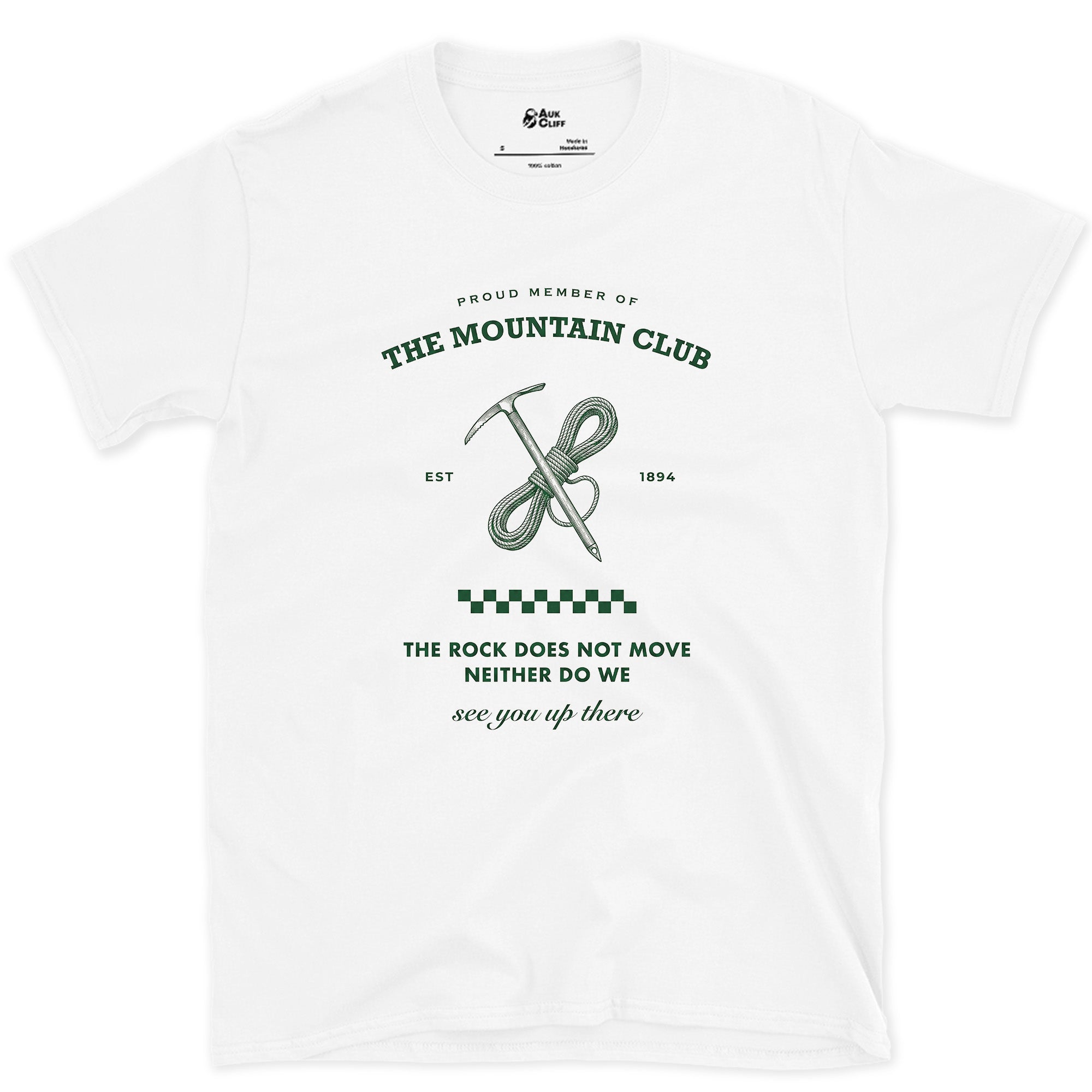The Mountain Rock Does Not Move, Neither Do We design on a White Gildan Softstyle t-shirt
