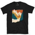 Just the Drop Below, Cable Car Over a Gorge design on a Black Gildan Softstyle t-shirt