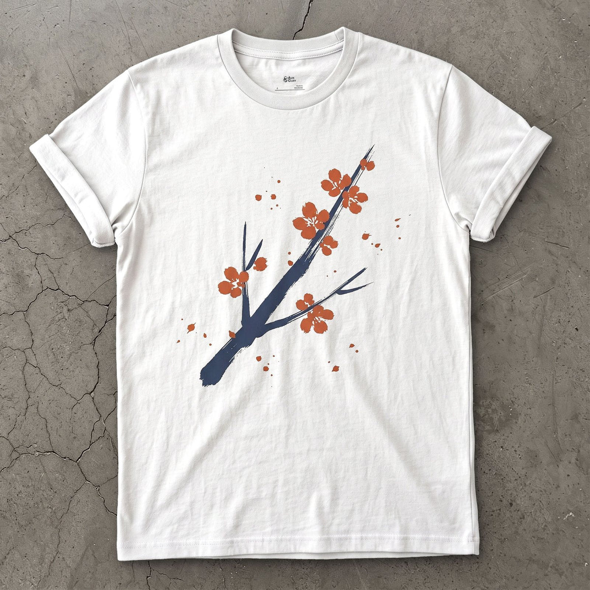 Cherry Blossom Branch design on a White Gildan Softstyle t-shirt