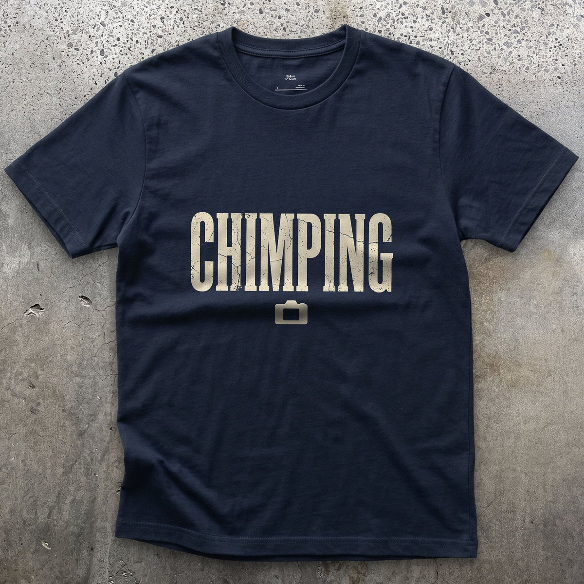 Chimping, Checking the Camera Screen design on a Navy Gildan Softstyle t-shirt