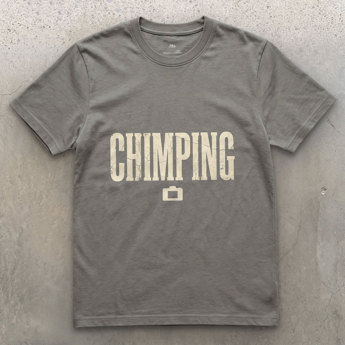 Chimping, Checking the Camera Screen design on a Charcoal Gildan Softstyle t-shirt