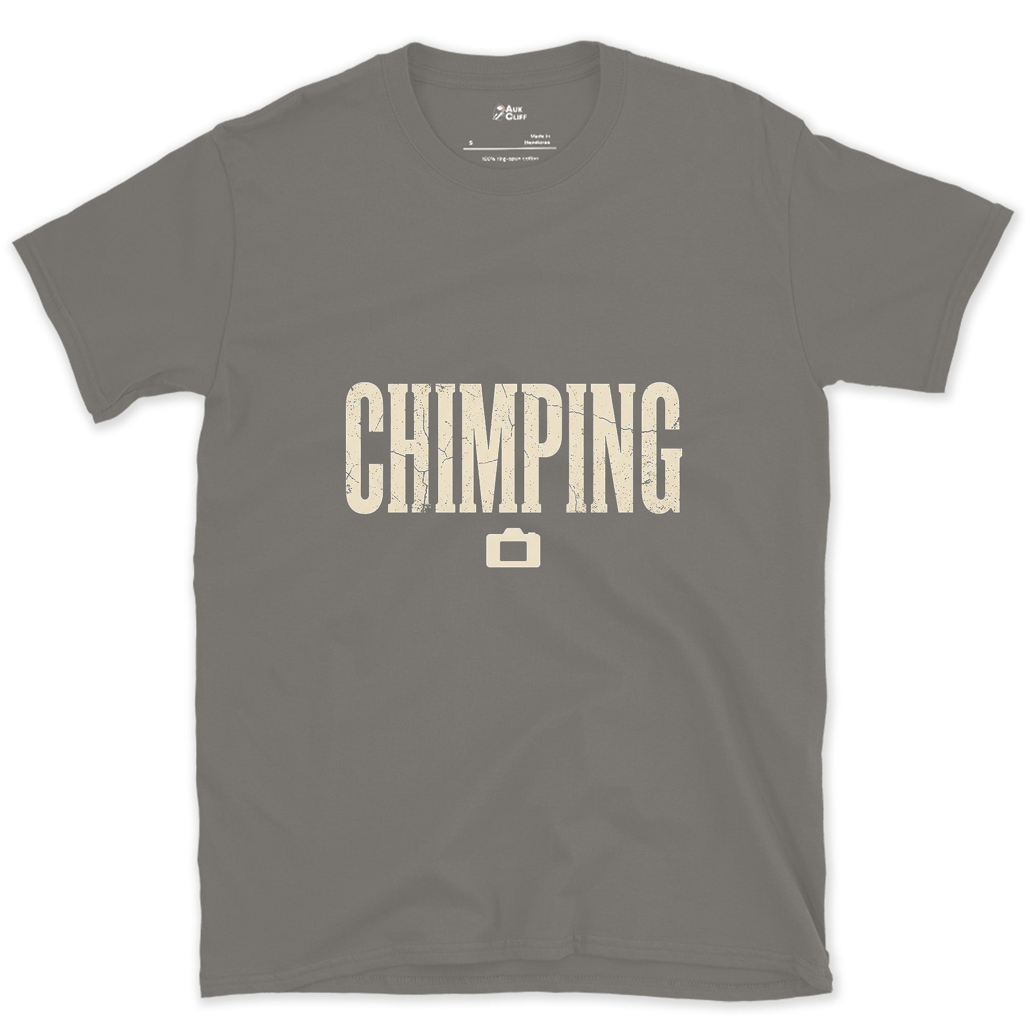 Chimping, Checking the Camera Screen design on a Charcoal Gildan Softstyle t-shirt
