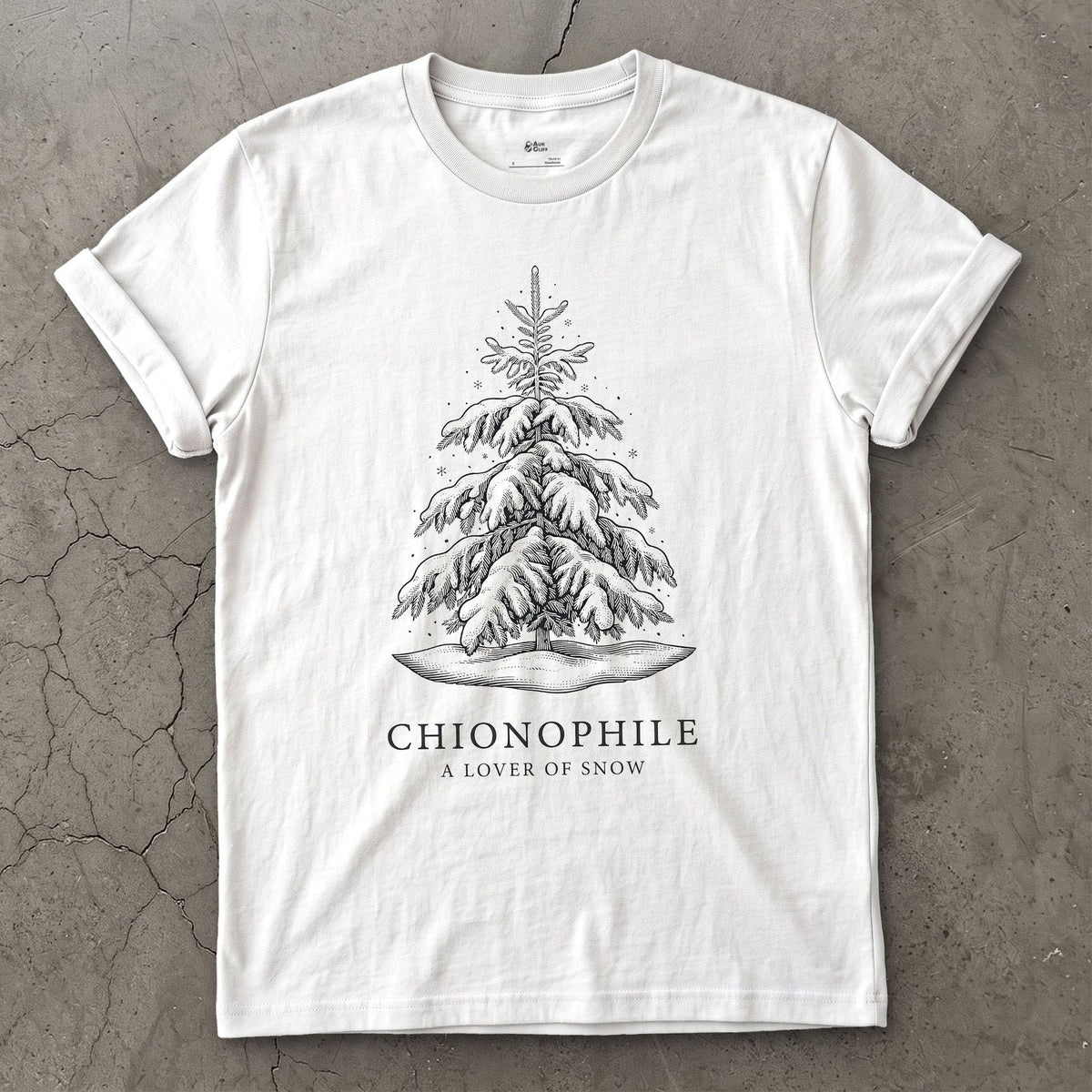 Chionophile design on a White Gildan Softstyle t-shirt