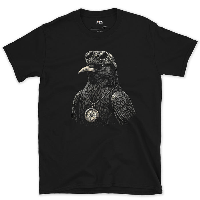 No Wings at Rest, Climbing Chough design on a Black Gildan Softstyle t-shirt