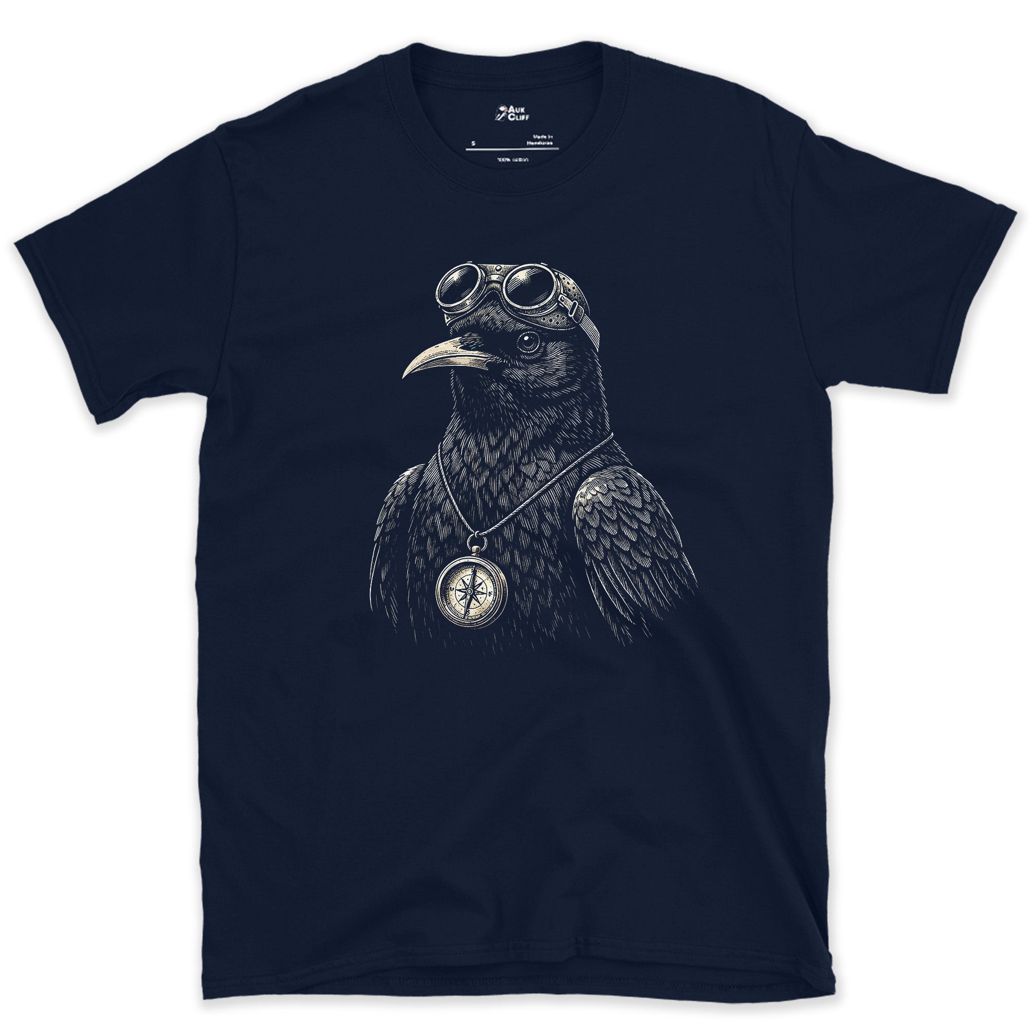 No Wings at Rest, Climbing Chough design on a Navy Gildan Softstyle t-shirt