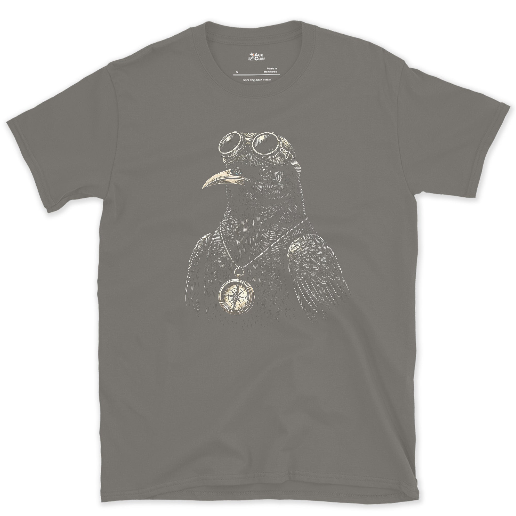 No Wings at Rest, Climbing Chough design on a Charcoal Gildan Softstyle t-shirt