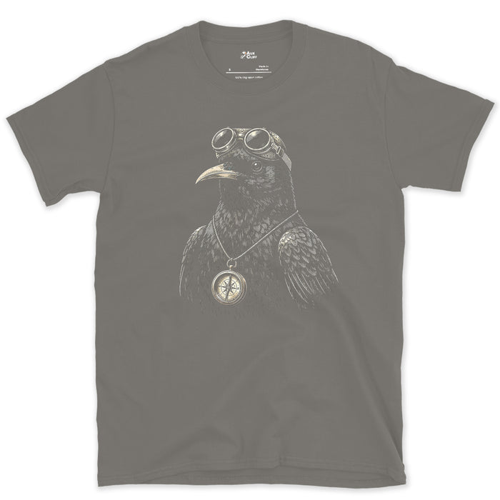 No Wings at Rest, Climbing Chough design on a Charcoal Gildan Softstyle t-shirt