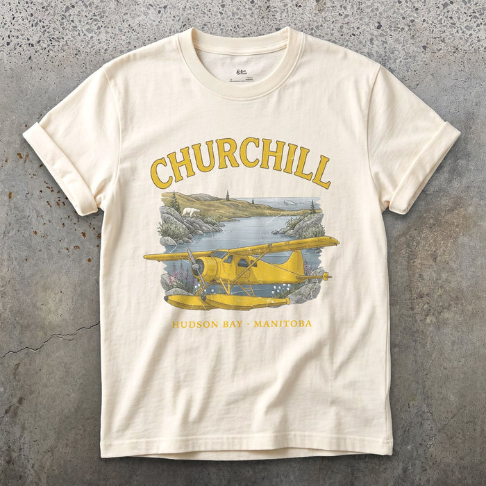 Churchill Bush Plane design on a Natural Gildan Softstyle t-shirt