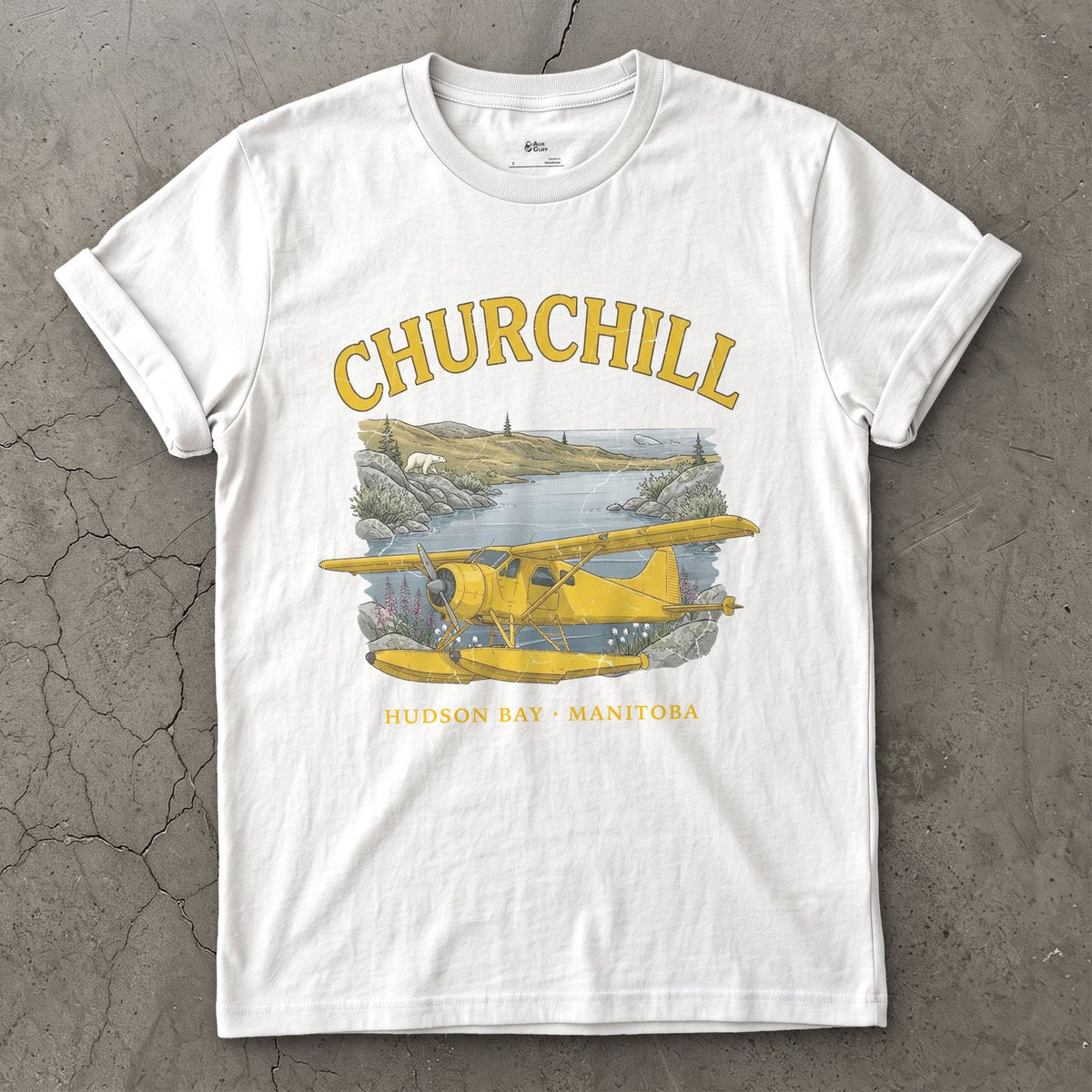Churchill Bush Plane design on a White Gildan Softstyle t-shirt