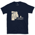 A Ledge on the Cliff Path Above the Waves and Gulls design on a Navy Gildan Softstyle t-shirt