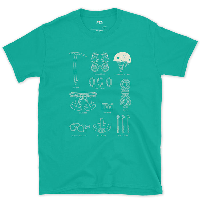 Checks the Climbing Kit Twice Before the Route design on a Jade Dome Gildan Softstyle t-shirt