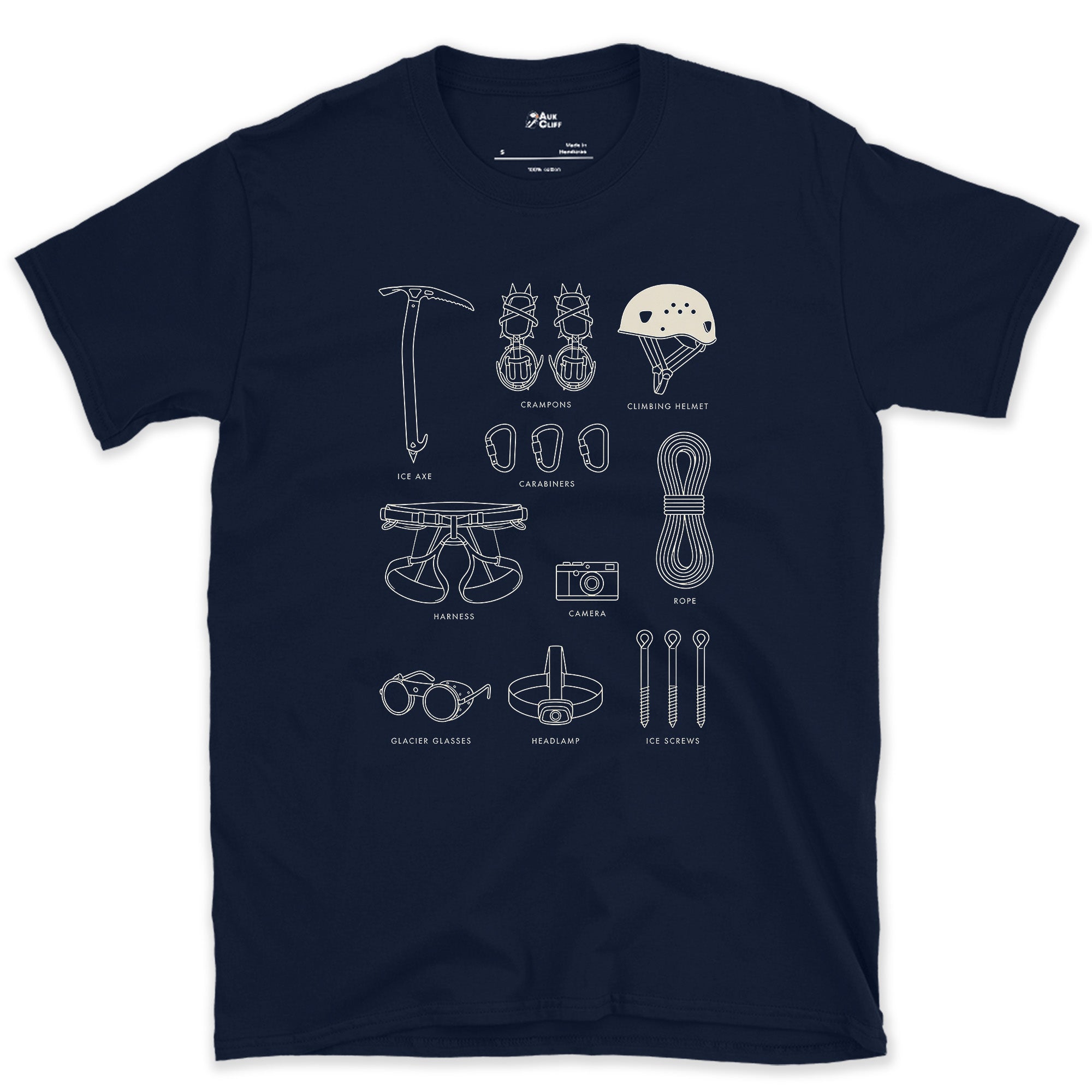 Checks the Climbing Kit Twice Before the Route design on a Navy Gildan Softstyle t-shirt