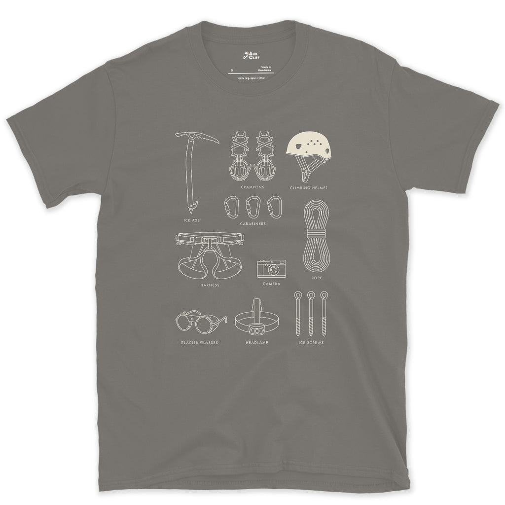 Checks the Climbing Kit Twice Before the Route design on a Charcoal Gildan Softstyle t-shirt