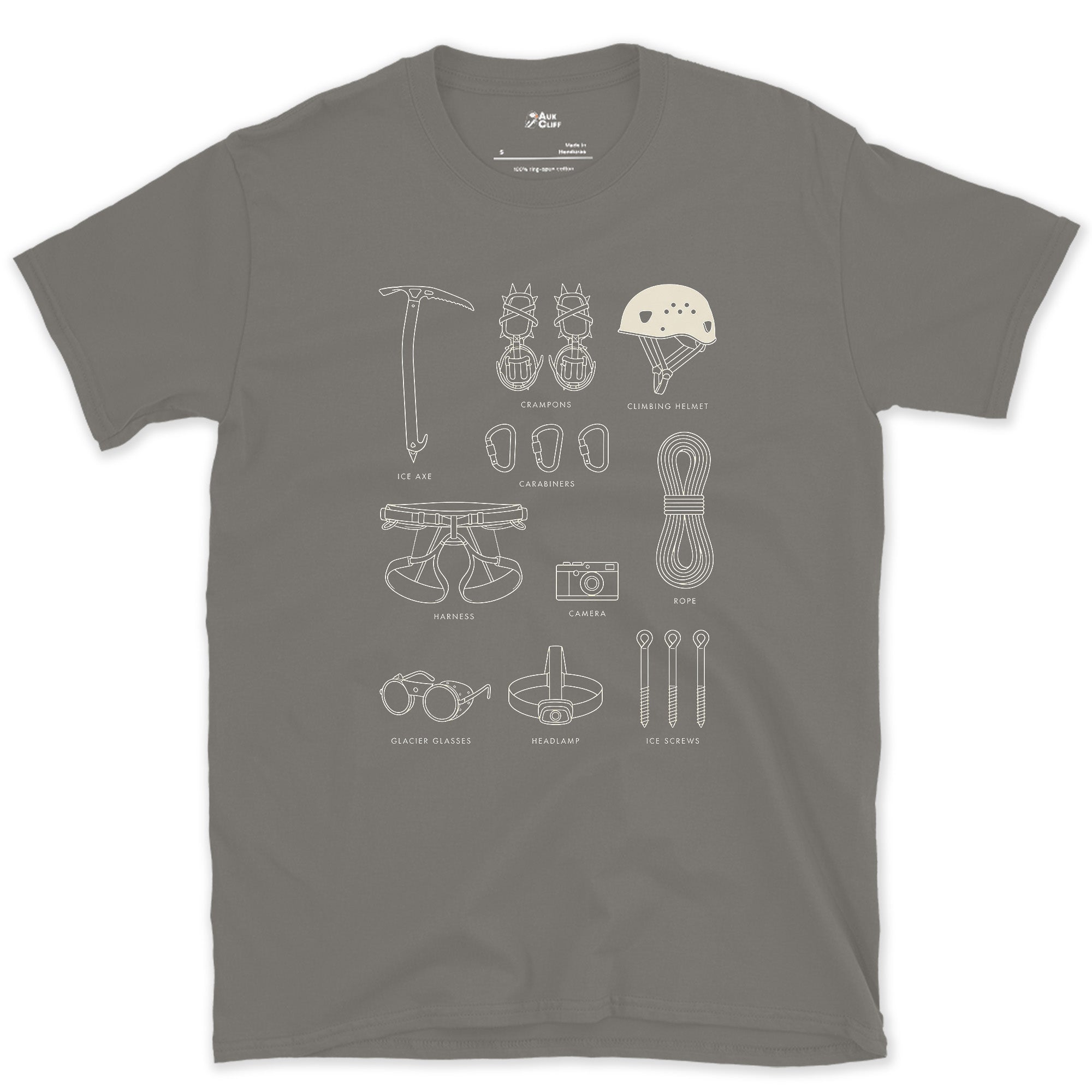 Checks the Climbing Kit Twice Before the Route design on a Charcoal Gildan Softstyle t-shirt