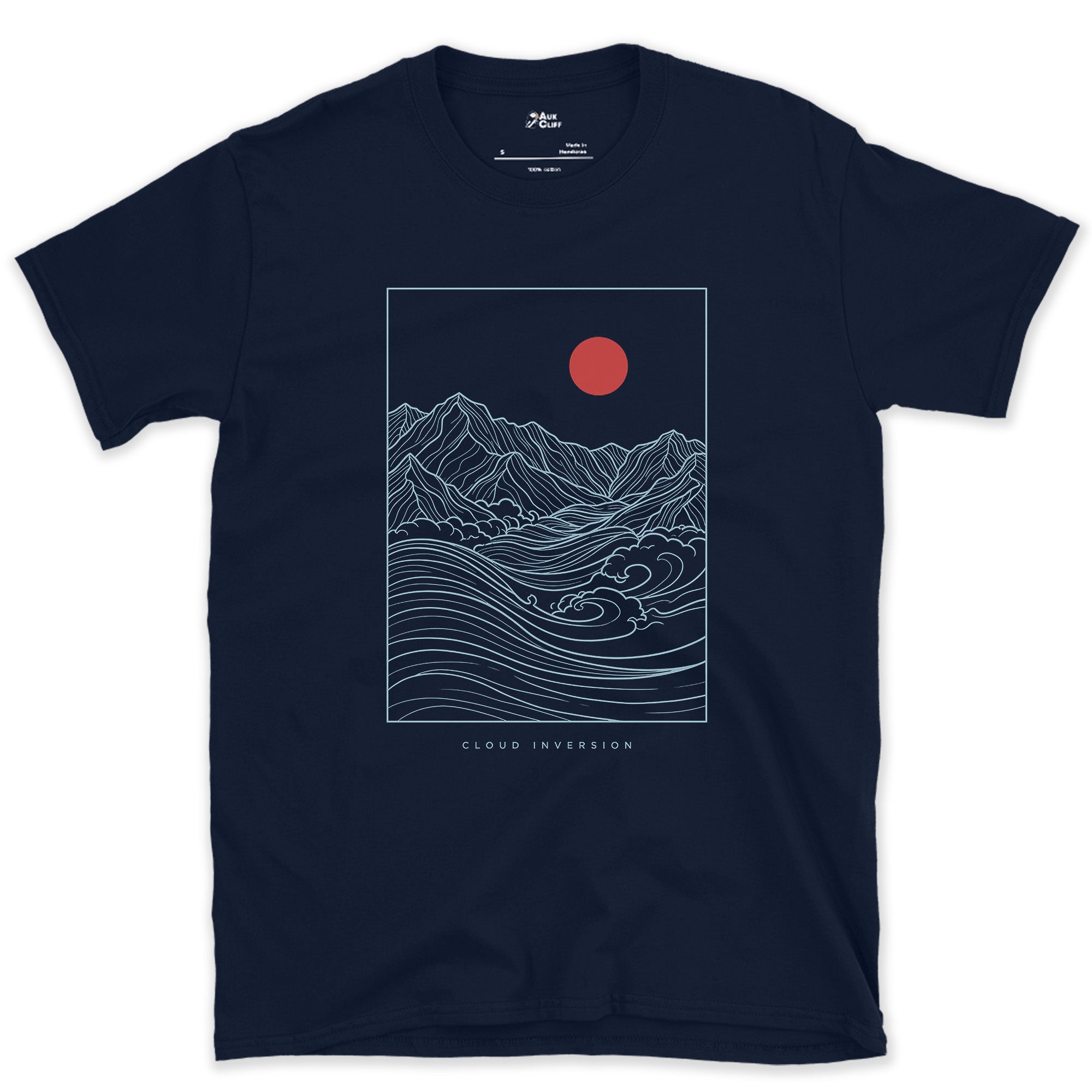 Cloud Inversion, When the Valley Disappears design on a Navy Gildan Softstyle t-shirt