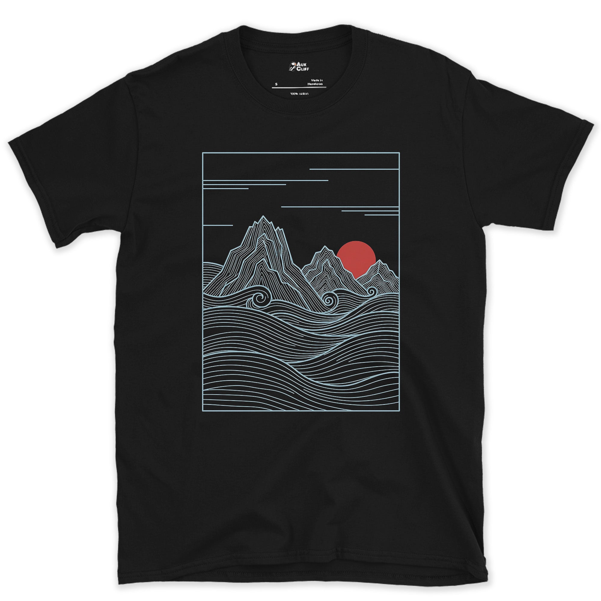 Clouds Pooling Below the Ridge design on a Black Gildan Softstyle t-shirt