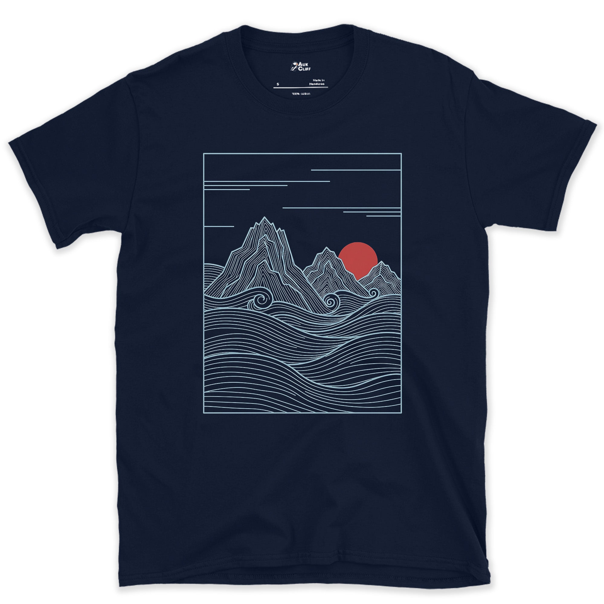 Clouds Pooling Below the Ridge design on a Navy Gildan Softstyle t-shirt