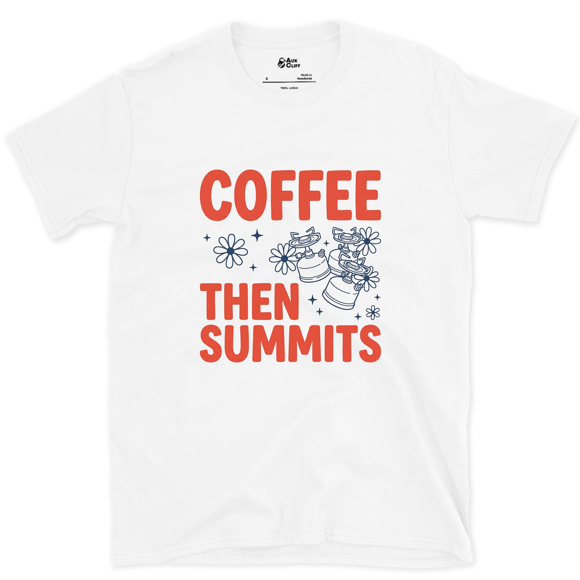 Coffee Then Summits, In That Order design on a White Gildan Softstyle t-shirt