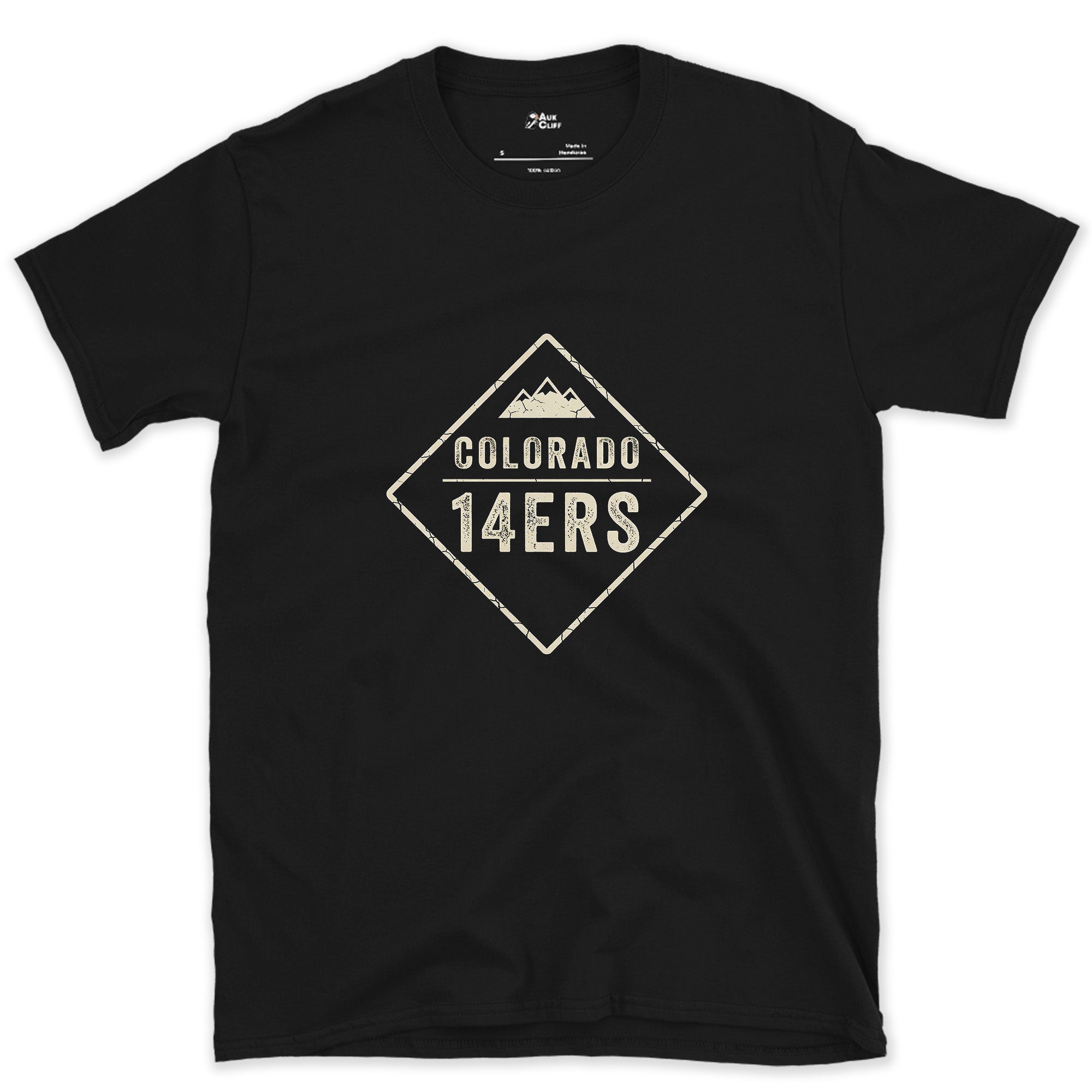 Diamond Cut, Colorado's 14ers design on a Black Gildan Softstyle t-shirt