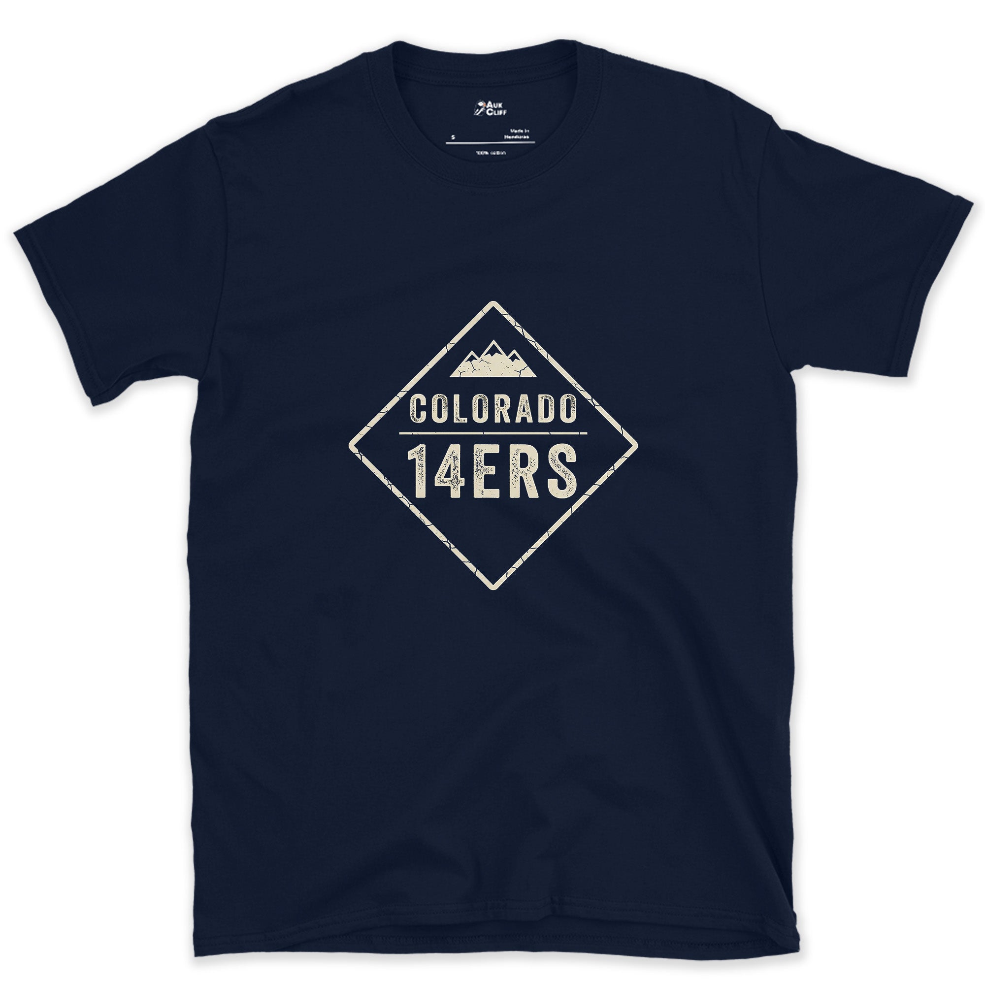 Diamond Cut, Colorado's 14ers design on a Navy Gildan Softstyle t-shirt