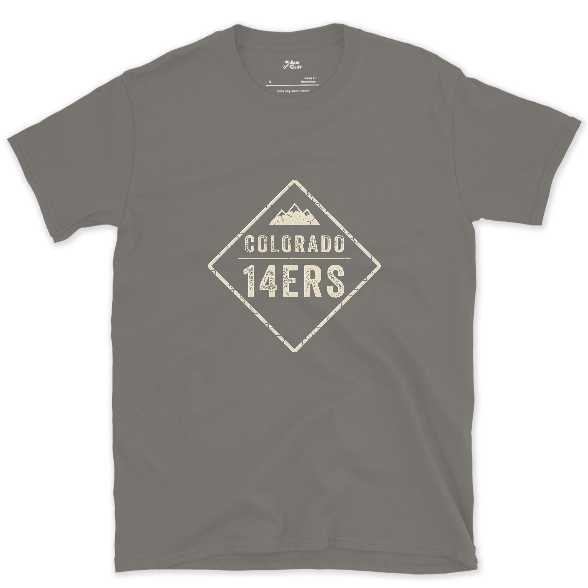 Diamond Cut, Colorado's 14ers design on a Charcoal Gildan Softstyle t-shirt