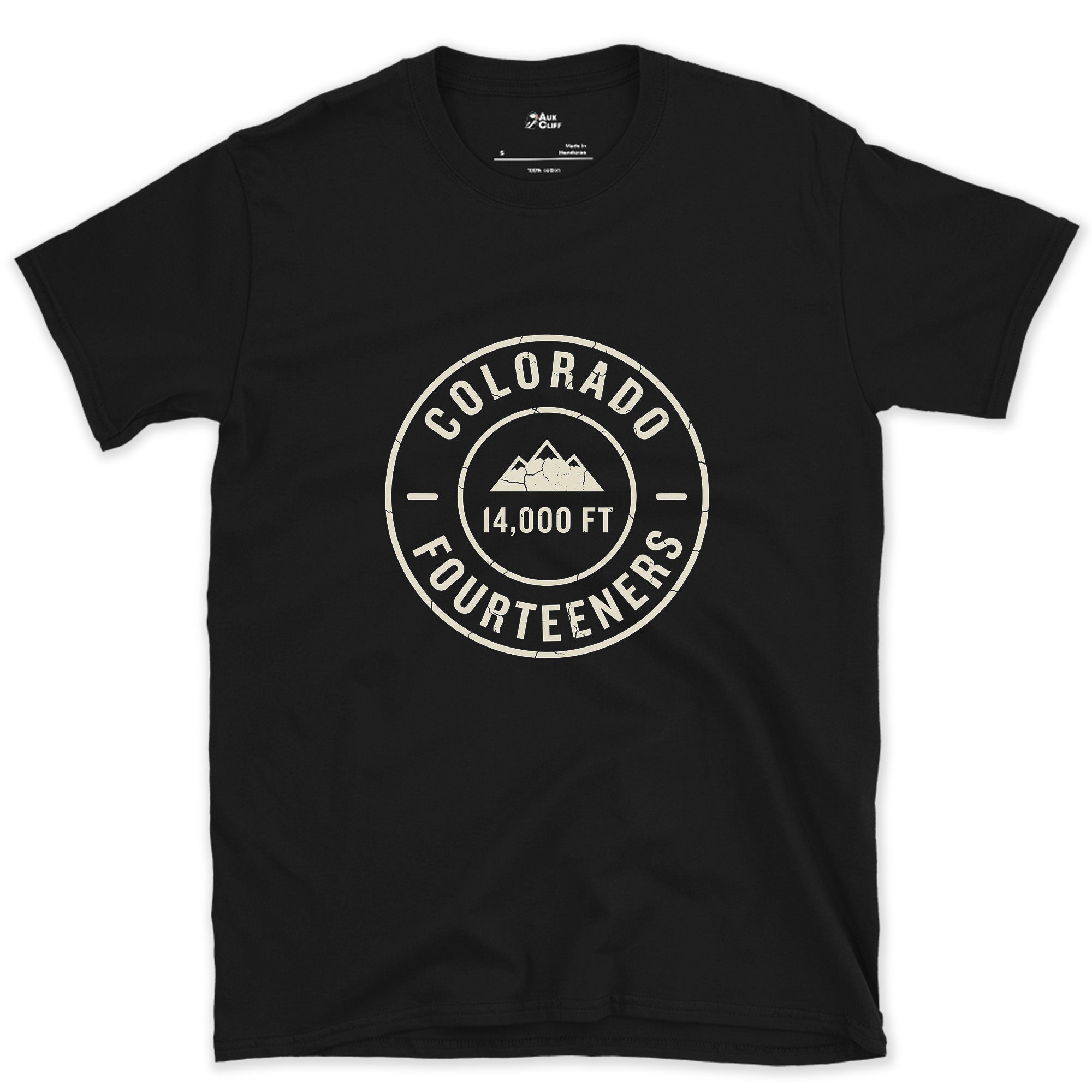 Colorado Fourteeners Start at the Entry Point design on a Black Gildan Softstyle t-shirt