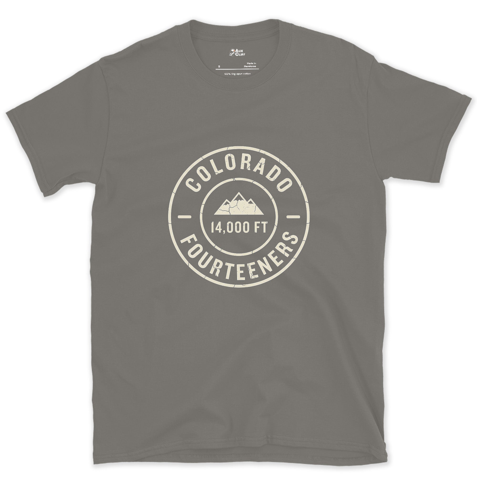 Colorado Fourteeners Start at the Entry Point design on a Charcoal Gildan Softstyle t-shirt