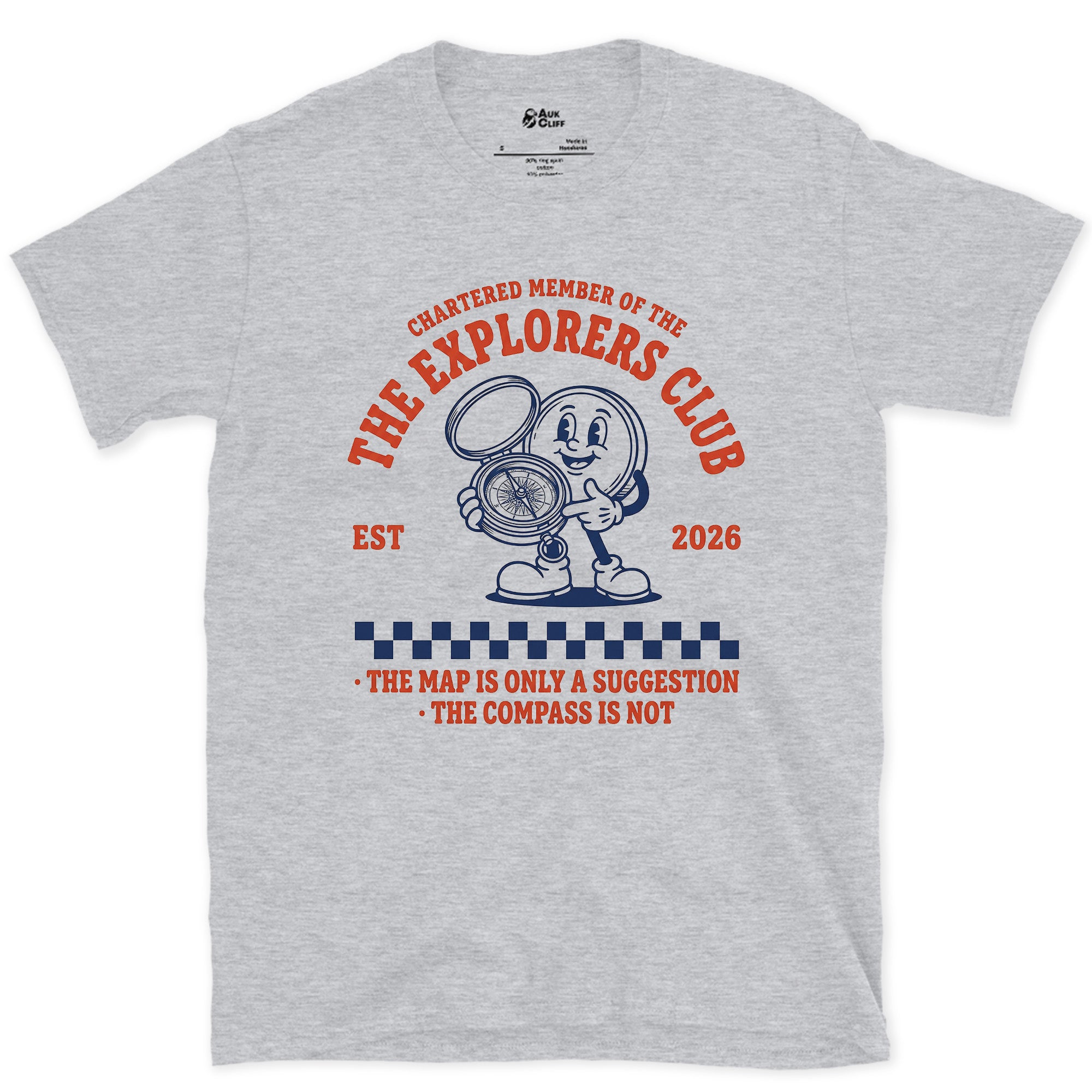 The Explorers Club, the Map Is Only a Suggestion design on a Sport Grey Gildan Softstyle t-shirt
