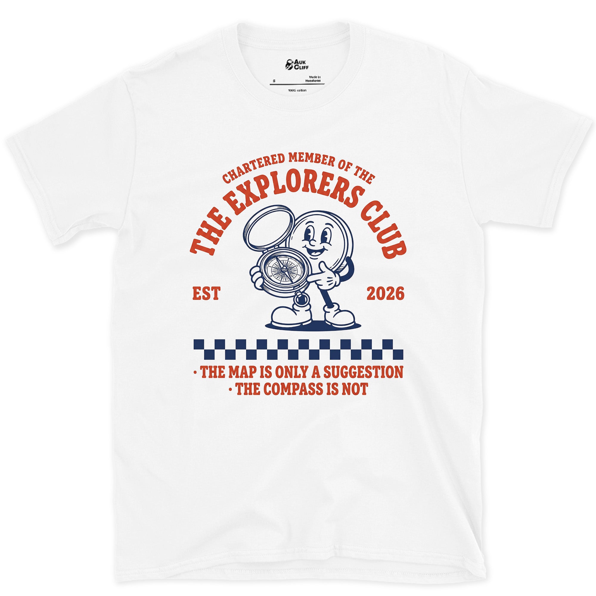 The Explorers Club, the Map Is Only a Suggestion design on a White Gildan Softstyle t-shirt